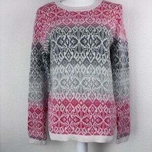 Talbots women's medium pink grey ombré fair isle crew neck long sleeve sweater